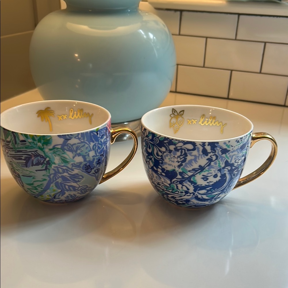 Lilly Pulitzer Blue and Green Ceramic Mugs Set